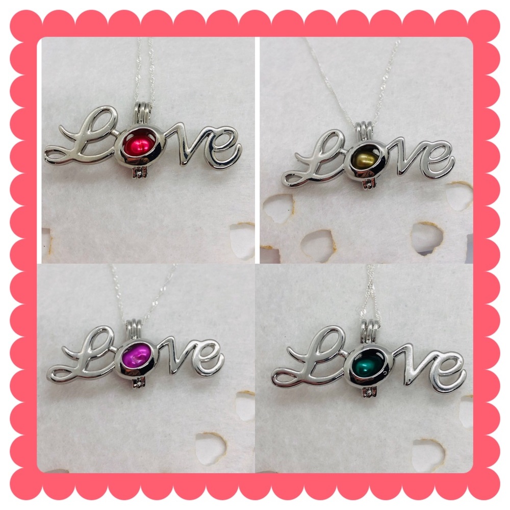 ew Silver”LOVE”Pearl cage Charm sterling necklace